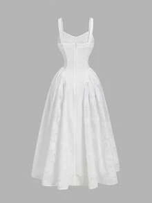 SHEIN MOD Váy không tay vải jacquard chắp vá màu trơn thanh lịch dành cho nữ, mùa hè - trắng - Xem 3