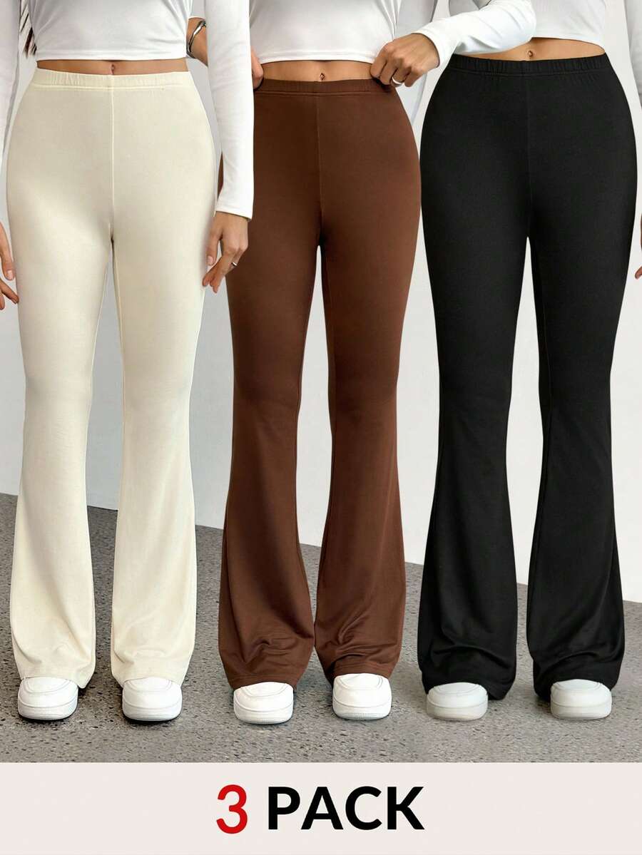 SHEIN Tall 3pcs Women High Waist Bodycon Flared Pants Set, Suitable For Autumn And Winter - Multicolor - View 1