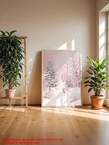 一幅粉色冬季森林帆布画，描绘了雪景、圣诞树和可爱的驯鹿。这款充满少女气息的节日海报非常适合装饰卧室、客厅或浴室的墙面。 - 彩色 - 查看 5