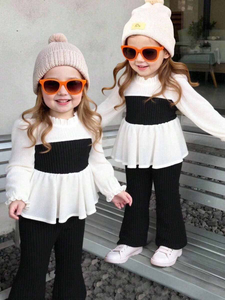 Baby Girl Cute Solid Red Graphic Long Sleeve Shirt Set, Suitable For New Year, Valentine's Day, Wedding, Party Occasions, Spring/Autumn/Winter 2pcs Set Baby Girl Winter Clothes Baby Girls Sets Two Pieces Winter Outfits Baby Girl Stylish Fall Clothes Girl Clothes Sets - Red and White - View 1