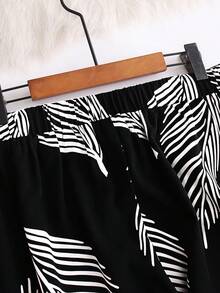 SHEIN PETITE 女士休闲日常度假树叶印花宽松裤