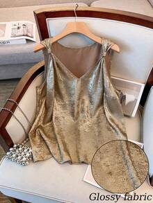 GlowEve CURVE Cămăși de vară fără mâneci, cu noduri răsucite, în culori metalice, mărimi mari - Aur - Vizualizare 1