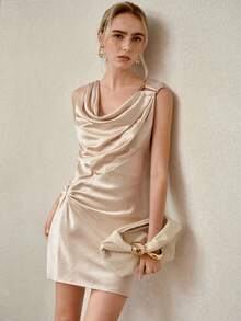 MOTF PREMIUM ĐẦM NGẮN CỔ XẾP DÁNG CÓ CẤU TRÚC DÀNH CHO NỮ MÙA THU/ĐÔNG - Rượu sâm banh - Xem 7