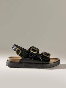 Solecia Women's Buckle Design Casual Everyday Versatile Sandals - Black - View 1