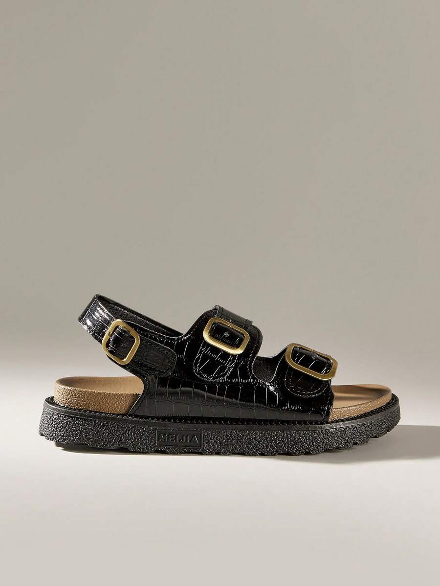 Solecia Women's Buckle Design Casual Everyday Versatile Sandals - Black - View 1