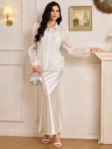 Modelyn 新款时尚浪漫3D立体花卉白色女式衬衫 - 白色 - 查看 6