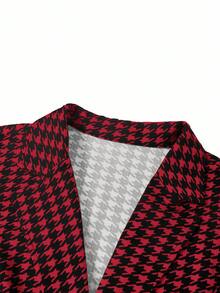 Ellevyn Plus Size Elegant Commuter Houndstooth Blazer & Skirt Suit - Red - View 12