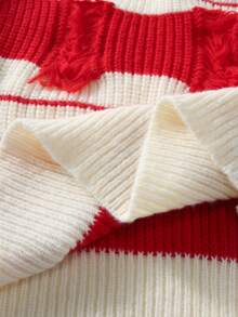 Manfinity Homme Men's Red And White Stripe Christmas Sweater,Autumn Holiday Streetwear Long Sleeve Crew Neck Knitted Pullover,Family Matching Colorblock Knit Jersey - Multicolor - View 6
