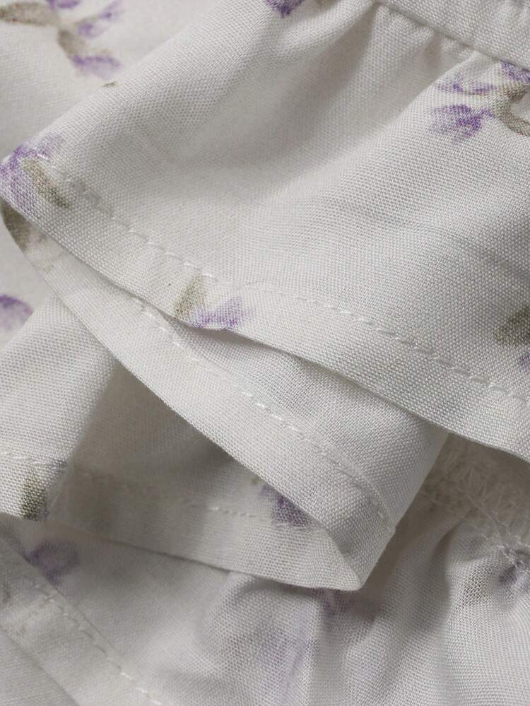 Floral Frill Trim Women Pajama Set