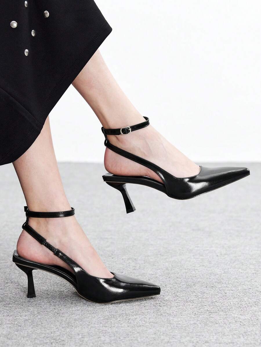 CUCCOO BIZCHIC Women's Pointed Toe Buckle Design Everyday Versatile Fashion High Heels - Black - View 1