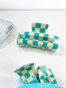 Joivida 1pc/4pcs, Women's Acrylic Chessboard M Hair Clips - Elegant Retro Design, Black And White, Cyan And Cream, Orange And Beige, Pink And Gray - Perfect For Daily Use, Vacation, Office And Thanksgiving - Multicolor - View 7