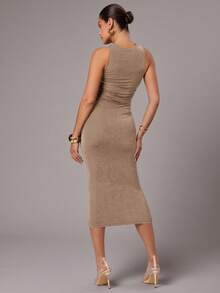 Silquee Women's Sleeveless Solid Color Metal Decor Dress - Brown - View 2