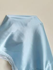 Snug Reverie Romantic & Fresh Solid Color Ruffle Collar Tie Decor Lace Trim Short Sleeve Nightgown, Summer Satin Nightgown - Blue - View 7