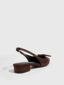 CUCCOO SZL أحذية مسطحة أنيقة وعصرية للنساء مزينة بفيونكة من الراين - قهوة بني - مشاهدة 10