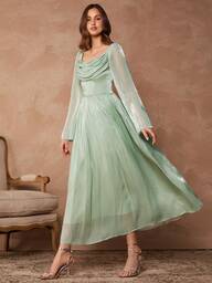 Enchnt Vestido ajustado con cuello cuadrado francés y cintura fruncida