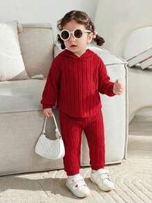 SHEIN Baby Girl Loose Casual Hooded Pullover Sweatshirt & Pants Set