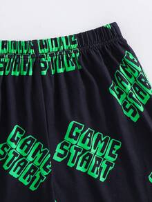 SHEIN Tween Boy Neon Gaming Console Graphic Casual Short Sleeve T-Shirt And Shorts 2 Pieces Pajama Set, Loose & Comfortable For Summer