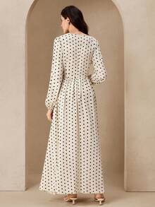 Graceveil Polka Dot Long Sleeve Elegant Maxi Swing Dress For Women - Black and White - View 2