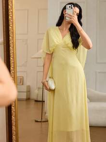 Modelyn Women's Sleeveless Waist Cinching Draped Midi Dress - Light Yellow - View 1