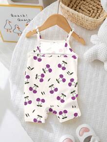 Cute White Cherry Pattern Baby Girl Casual Romper,Basic Summer Vacation Outfits,Korean Style Sleeveless Beach Rompers For Spring/Summer Outing Items - Multicolor - View 3
