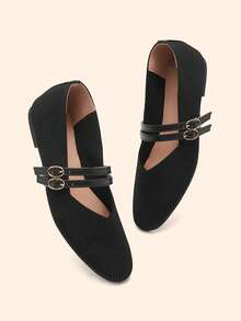 CUCCOO BASICS Women's Casual Versatile Commute Buckle Flats - Black - View 3