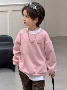 DAZY Toddler Boys Fleece Crew Neck Sweatshirt, Casual Loose Fit Street Style Graphic Print, Autumn - Pink - View 4