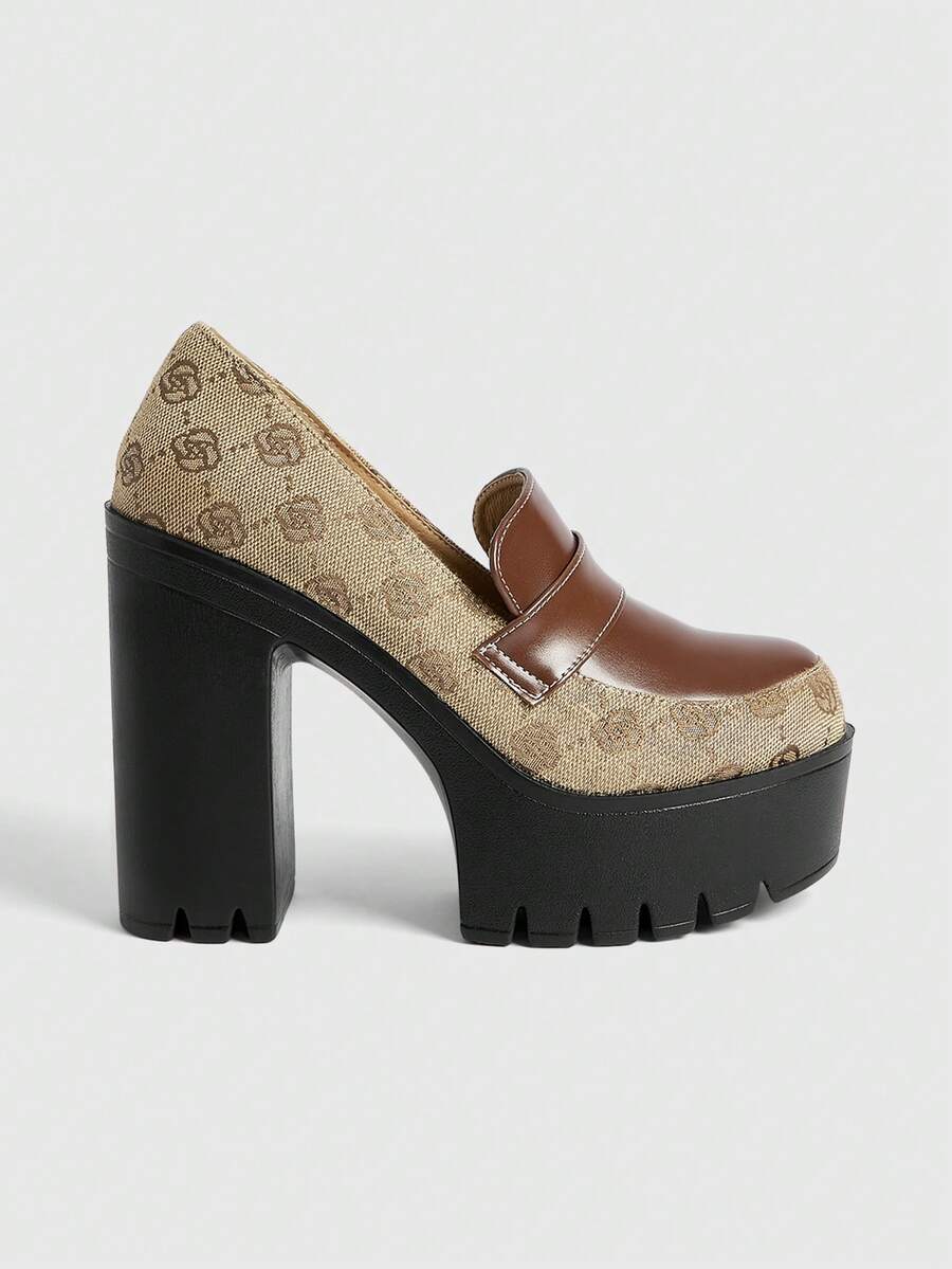 Sugerpunk Women's Fashion Commuter Waterproof Platform Pumps Valentine's Day - Brown - View 1