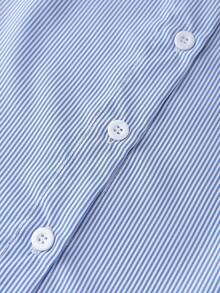 Resyla Women's Casual Daily Commute Blue Striped Shirt Collar Blouse, Spring/Summer - Blue and White - View 5