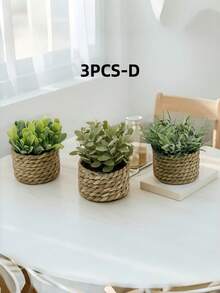 SHEIN 1 件 3 件装人造藤条编织小盆栽 PE 聚酯纤维适用于桌面派对厨房花园装饰圣诞节节日礼物