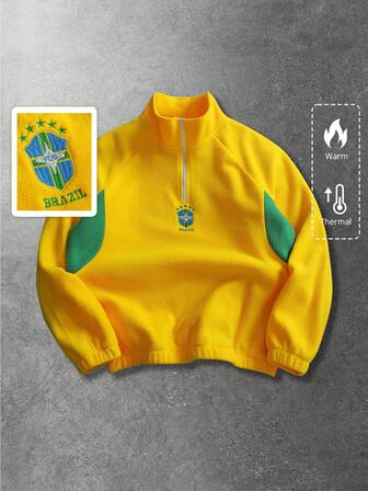 Sudadera de hombre, uso diario, sudadera con bloqueo de color, bordado y parches, primavera/otoño