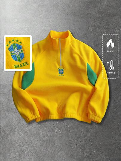 Sudadera de hombre, uso diario, sudadera con bloqueo de color, bordado y parches, primavera/otoño