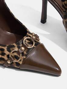 CUCCOO SZL Women's Fashionable Elegant Leopard Print Pointed Toe Pumps, Suitable For Party And Commute - Brown - View 6