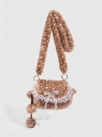 Kawaii 1 pezzo Borsa a spalla in peluche carina per ragazze, borsa a spalla in peluche a forma di cerbiatto per l'autunno e l'inverno, borsa natalizia a forma di cerbiatto per le studentesse in autunno e inverno