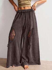 Bohemela Quần dài dệt kim màu trơn thường ngày cho nữ - màu nâu - Xem 7