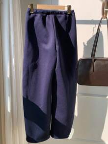 SHEIN EZwear Women's Casual Loose Solid Color Drawstring Waist Sweat Pants Graduation,Back To School Outfits,Graduation,Teacher Outfits For Women,Back To School - Navy Blue - View 2