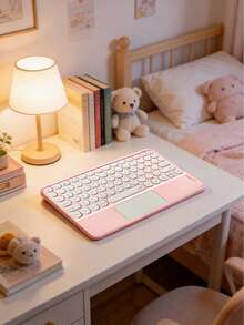 Teckwe 1 Pack Abs Material Bluetooth Round Keycap Keyboard With Silent Touchpad Ergonomic 1mm Key Travel Multi Device Compatible Wireless Portable With Sleep Mode Black Wireless Touch Keyboard For Office Business Trip Working Students Back To School Home Use Quiet Compact Universal For Ipad Tablet Phone