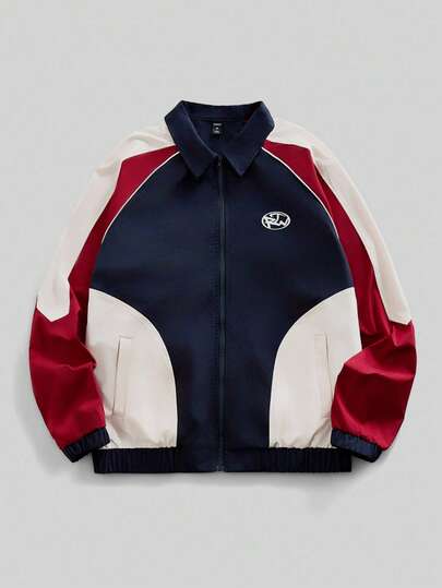 Street Life Veste décontractée pour hommes avec empiècements de couleurs contrastées et manches raglan avec fermeture éclair