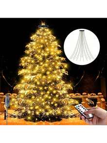 LED Lights String Round Ring Christmas Tree Topper Light Waterfall Hanging Tree Running Water Lights Holiday Party Atmosphere Decoration Lights String For Patio Garden Lawn Indoor Wedding Home Decor Fall Decor Autumn Decor Birthday Decorations - Warm white - View 1