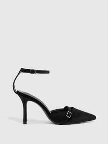 CUCCOO SZL Women's Pointed Toe Buckle Design Everyday Versatile Fashion High Heels - Black - View 2