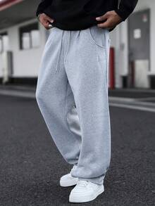 PAVTROS 男士纯色宽松休闲运动裤，带口袋 - 灰色 - 查看 4
