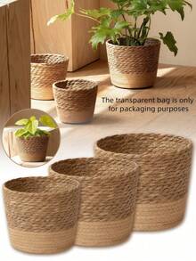 1/2/3PCS Natural Seagrass Woven Planter Basket Pot Holder Large Medium Small Set Home Decor Flower Vase Farmhouse Decor Coastal Woven Wall Basket Storage Organizer For Living Room Bathroom Spring Summer Decor - Multicolor - View 4