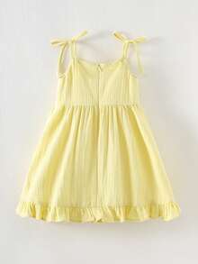SHEIN Vestido de niña con volantes y tirantes de unicolor tejido - Amarillo - Ver 3