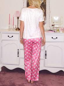 Cute Bow Panda Heart Pajamas, Romantic Pink Girly Pajama Set, Lovely Ladies Sleepwear Set - Multicolor - View 2