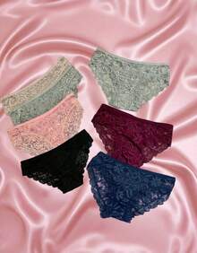 Ropa interior femenina tipo francés encaje bordado floral transpirable sexy ajustada cintura media corta primavera verano uso diario y citas - Multicolor - Ver 2