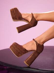 CUCCOO LuxiPop Women's Platform Fashion Buckle Design High Heels Are Suitable For Party Occasions - Camel - View 5