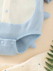 SHEIN Newborn Shark Shaped Bodysuit With 3D Embroidery, Short Sleeve Hooded Romper - Baby Blue - View 7