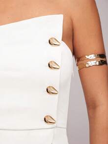 Silquee Conjunto de top bandeau asimétrico y pantalones de moda para el día a día - Blanco - Ver 8