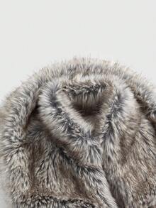 ROMWE Avant Y2K性感动物纹搭扣露脐上衣，配人造毛领 - 深灰色 - 查看 3