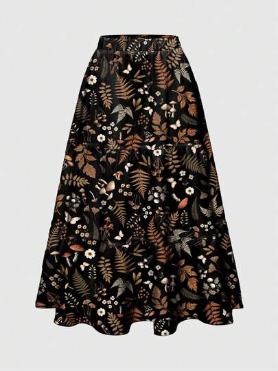 Fairycore Gonna da donna a 3 strati con stampa integrale a tema foresta oscura hippie goth, con disegni di farfalle, luna e stelle