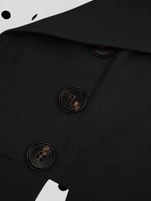 Sweetra 90年代复古休闲通勤优雅法式乡村波点撞色黑白撞色伞裙加大码女式短款无袖连衣裙 - 黑色 - 查看 3